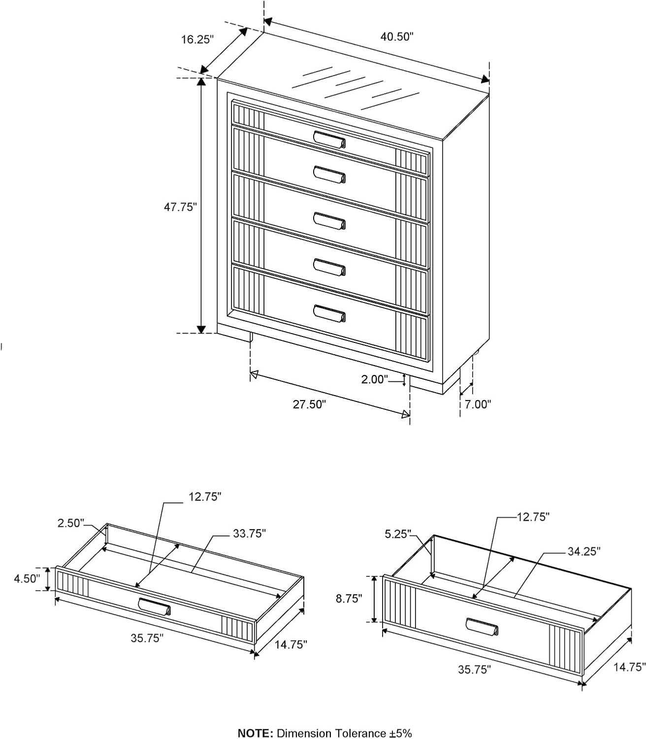 White and Black King 5PC Bedroom Set with 50' TV Lift LED, Speakers and Fireplace