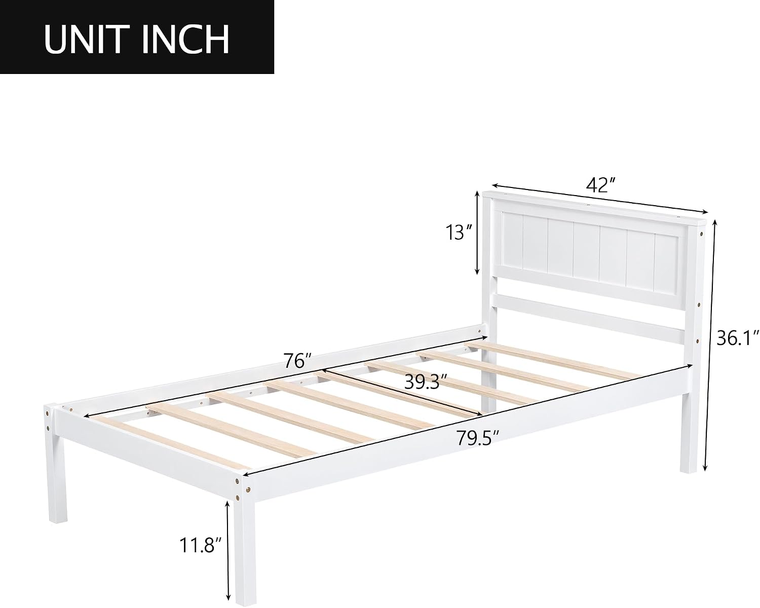 Twin Size Wood Bed Frame and Headboard, Modern Retro White Platform Beds Frames, Sturdy and Durable Design Mid Century Rustic Wooden Bedroom Set, No Box Spring Needed (White, Twin)