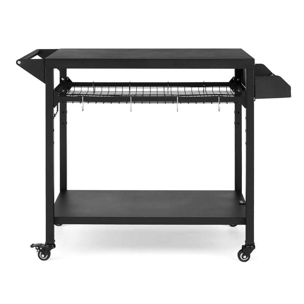 Hipicute Outdoor Grill Cart, Pizza Oven Table, Utility Cart with Wheels Dining Cart Table for Outside Patio, Movable Kitchen Cooking Prep Table BBQ Cart with Mesh Racks for Home Party, Bar, Camping