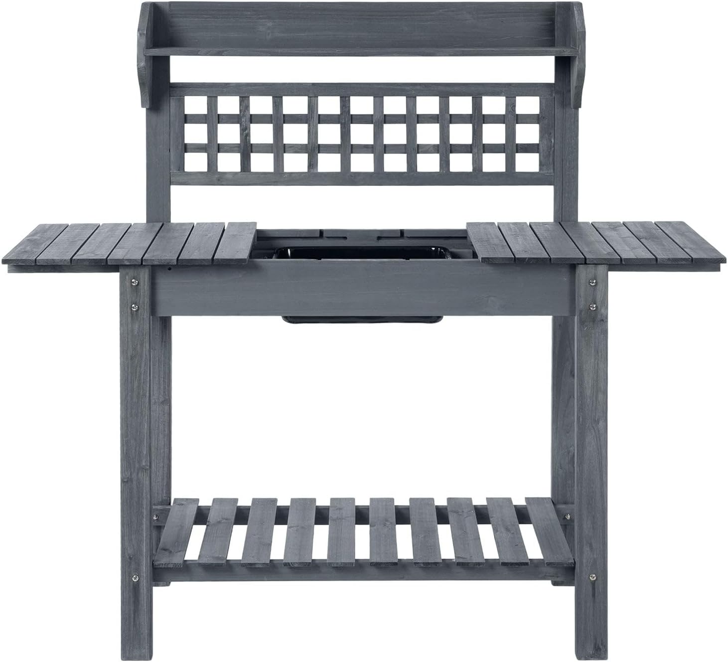 Outdoor Grey Wood Potting Bench Expandable Top with Food Grade Plastic Sink New