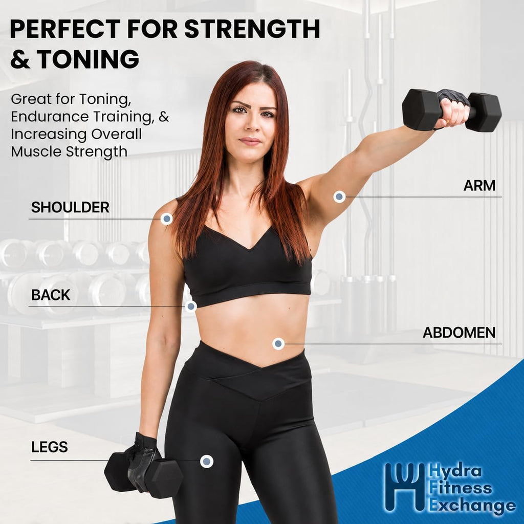 Neoprene Hexagon Dumbbells with Cast Ergo Handle (1 to 15lbs Pack of 1, 2, 4) | Durable Anti-Slip Exercise & Fitness Strength Training Free Weights for Home Gym | Black | For Men & Women