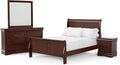 Furniture of America Louis Philippe Traditional Solid Wood 4 Piece Bedroom Set, Full Bed Frame, Nightstand, and Dresser with Mirror, Bedframe with Headboard and Footboard, Box Spring Needed, Cherry
