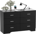 FJTJBSI Dresser with Power Outlets Wooden 6 Drawer Dresser with USB and Type C Port Chest of Drawers for Bedroom Tall Black Organizer Storage for Living Room Hallway Closet