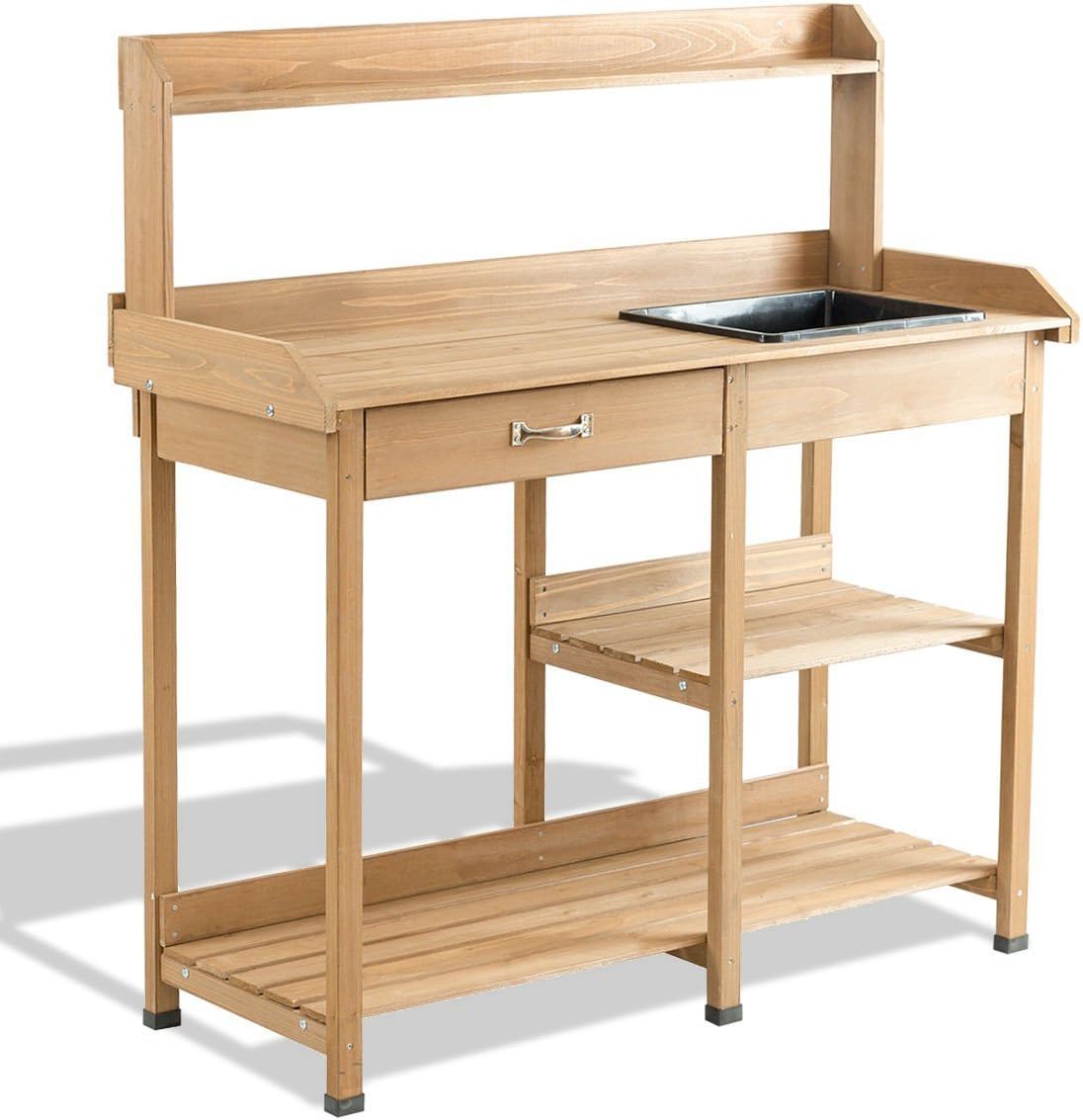Wood Potting Bench Table Plant Stand Work Station Garden Lawn Patio with Ebook
