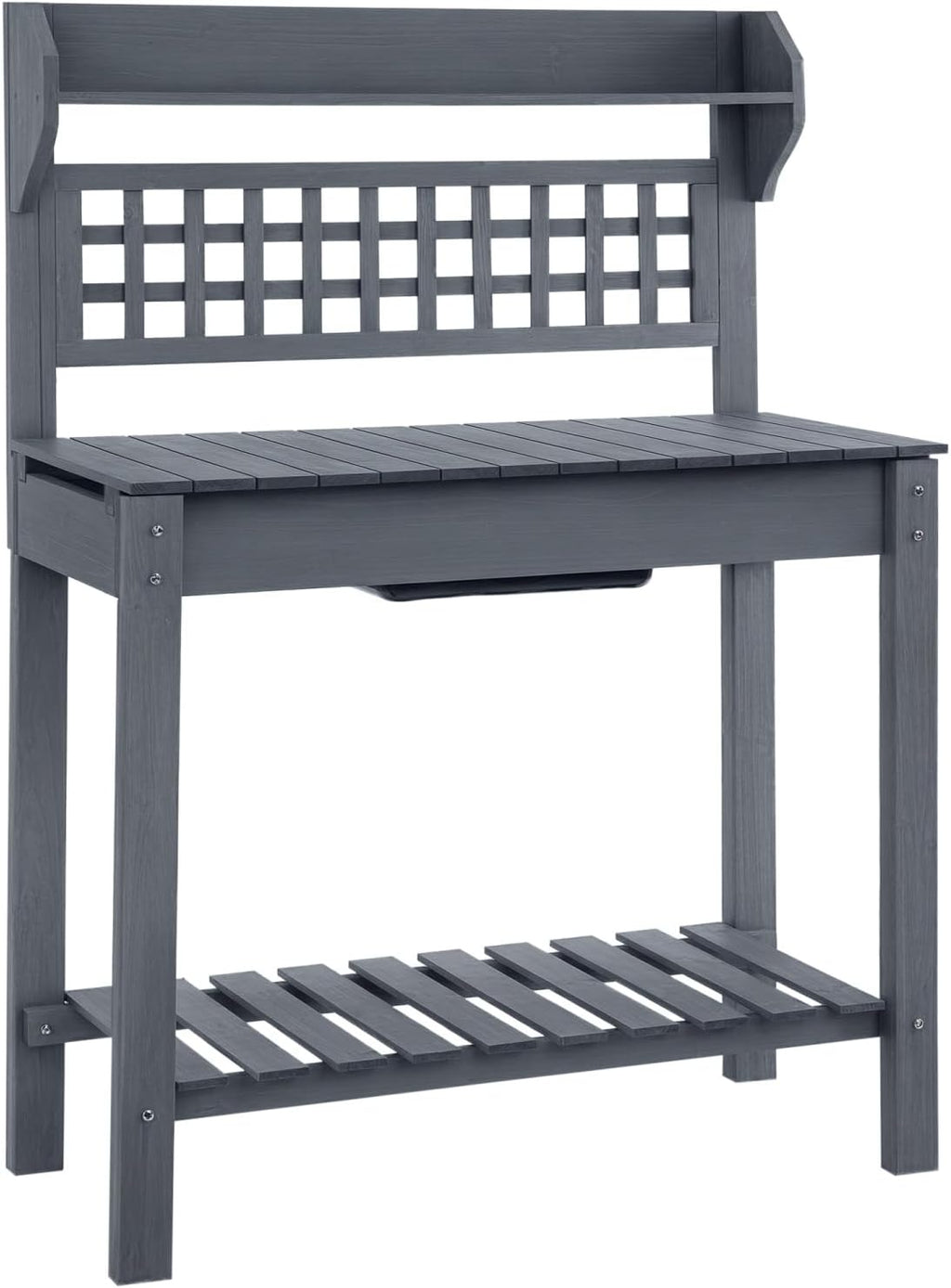 Outdoor Potting Bench Table, Wooden Workstation, Storage Shelf and Dry Sink