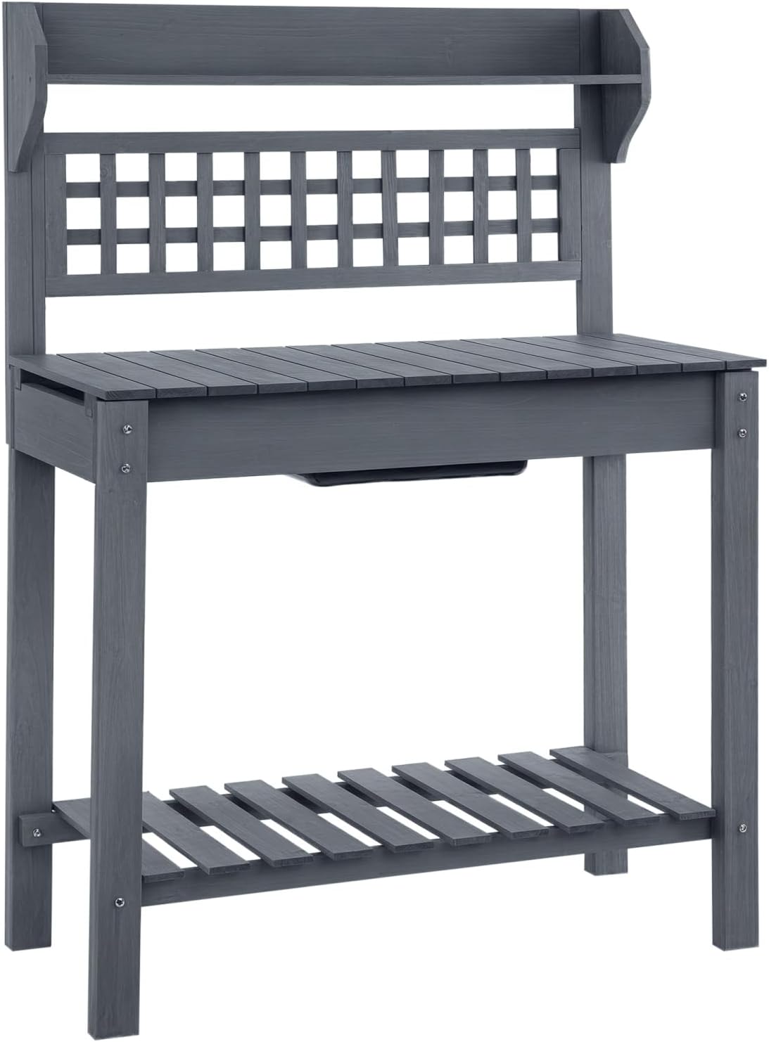 Outdoor Potting Bench Table, Wooden Workstation, Storage Shelf and Dry Sink