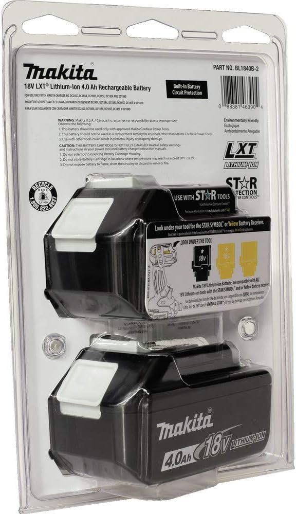 Makita BL1840B-2 18V LXT Lithium-Ion 4.0Ah Battery Twin Pack, Black