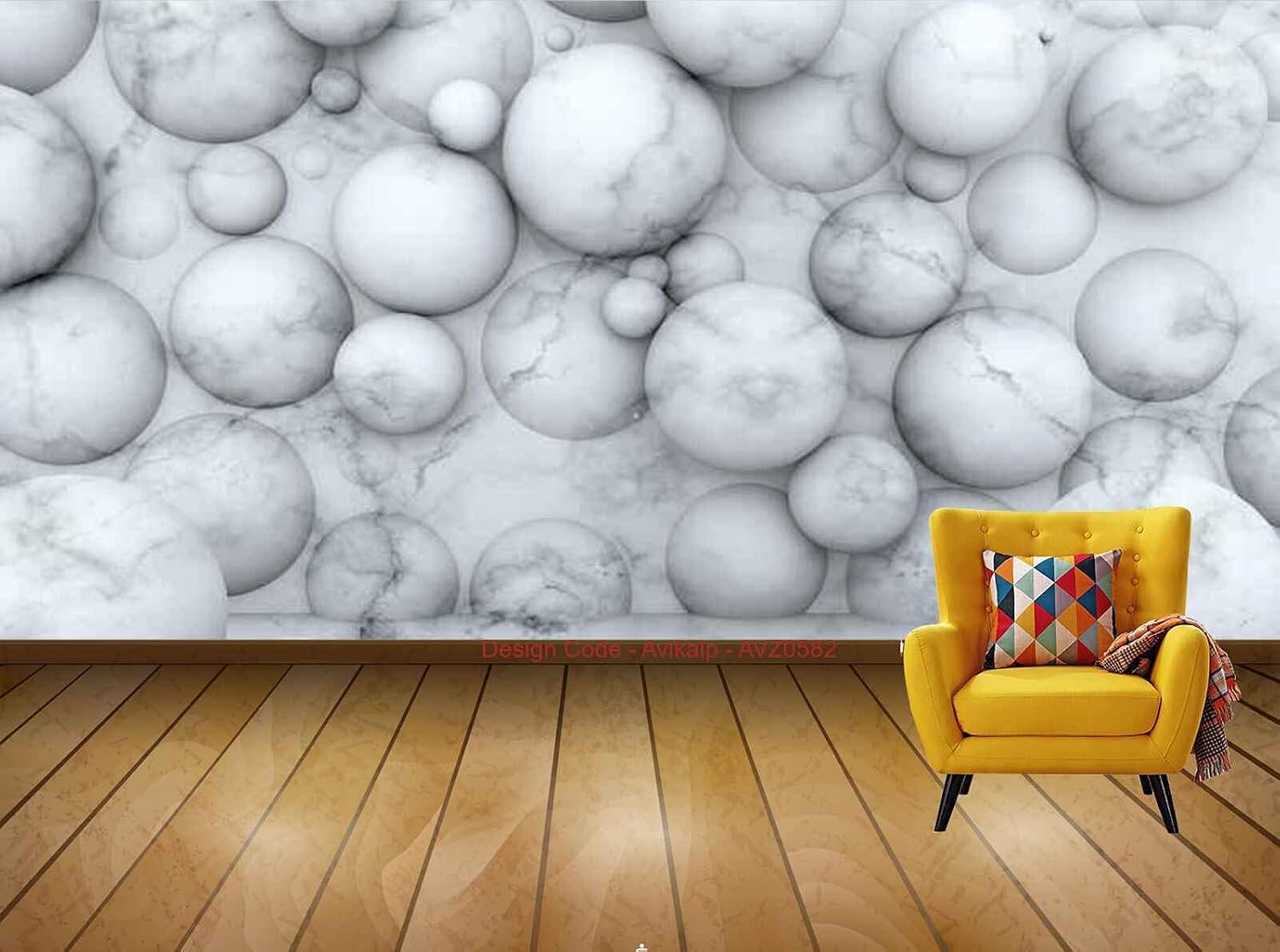 Avikalp Exclusive AVZ0582 European Literary Solid Geometric Marble Ball Background Wall HD 3D Wall Sticker(8 ft x 6 ft)