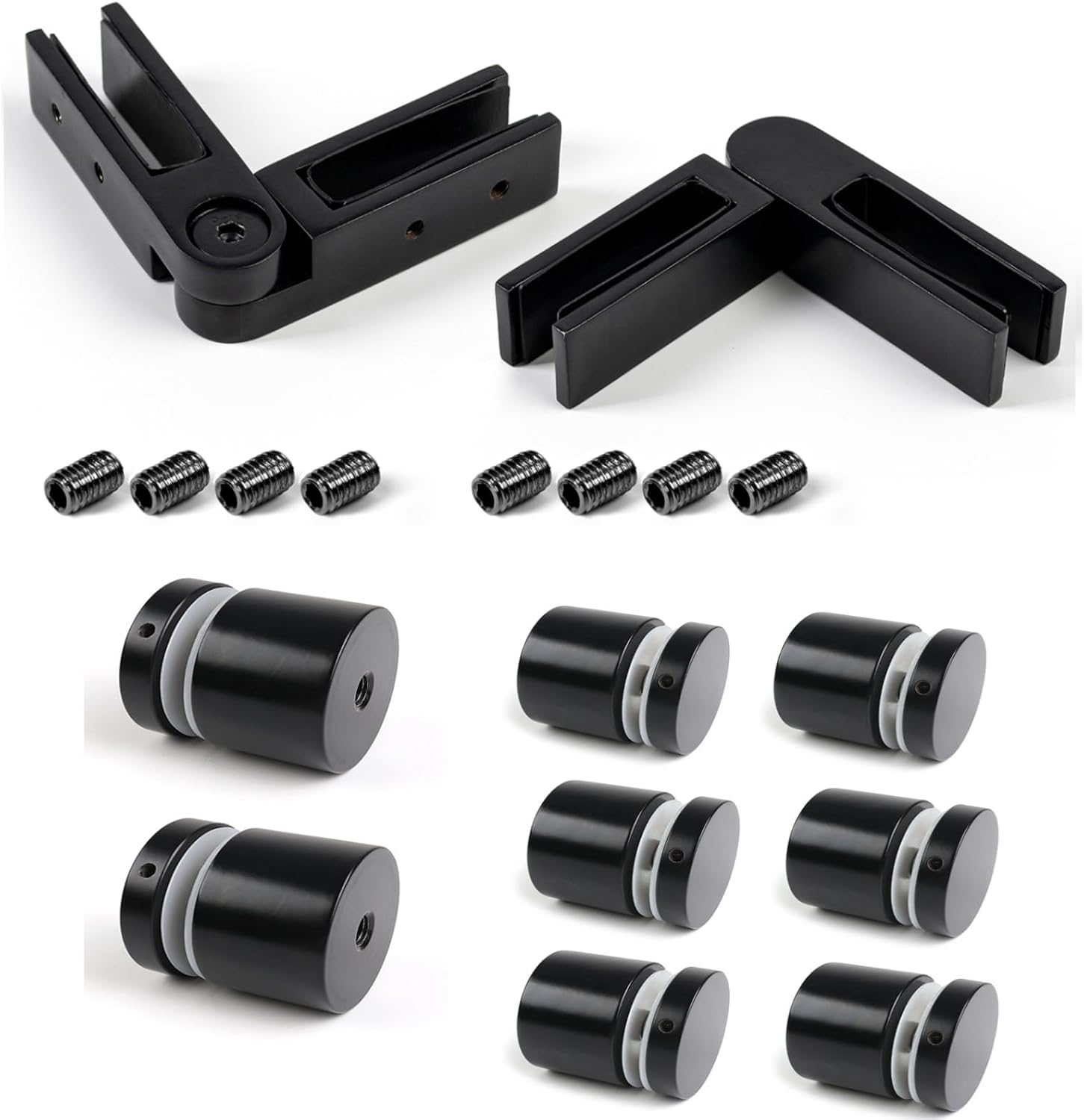 Muzata 8Pack Black Glass Standoff 2' Glass Bracket GA07 with 2Pack Black Adjustable Glass to Glass Clamp Angle (90°-180°) GA08