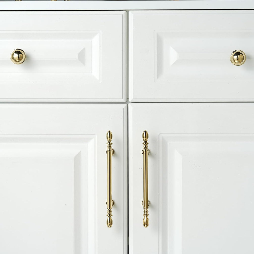 10 Pack Solid Brass Cabinet Pulls 3.78' Hole Center Drawer Pulls Gold Cabinet Handles for Cupboard Dresser Wardrobe Furniture and Bathroom Fixture