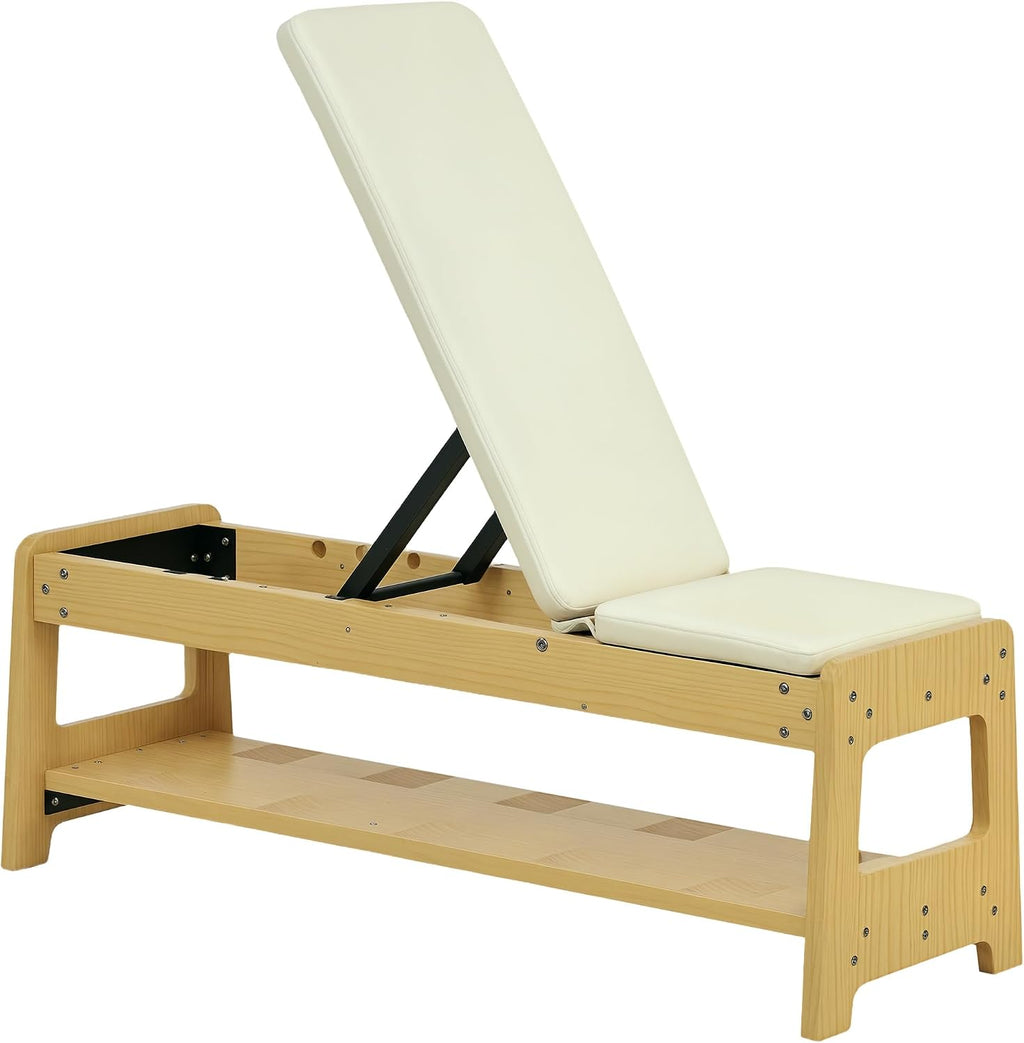 Soozier Adjustable Weight Bench with Dumbbell Rack, Wooden Workout Bench, Flat or Incline Bench for Home Gym Weight Lifting Training