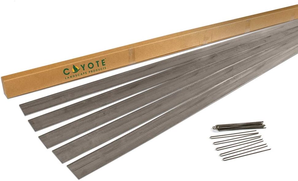 5 Piece Steel Home Kit Raw Steel Edging with 15 Edge Pins, 4' by 8', 18-Gauge