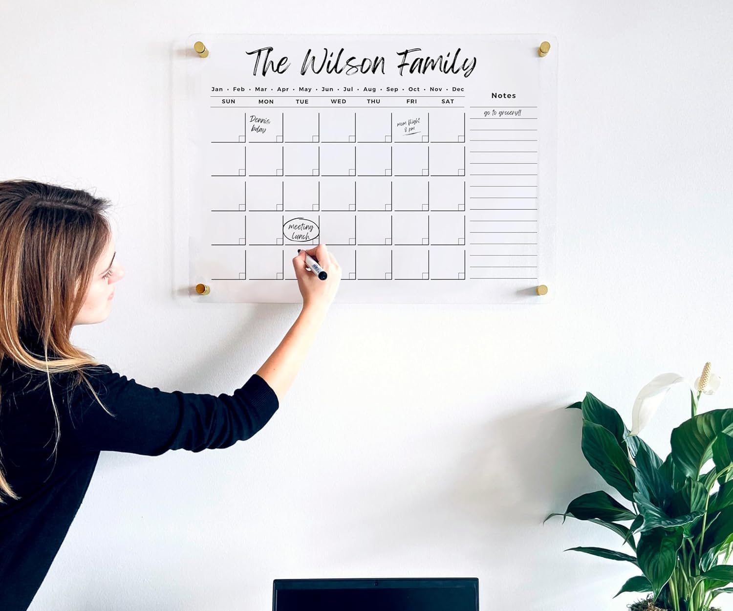 Oversize Acrylic Premium Calendar for Wall - Home Office Monthly Glass - Customizable Thick Clear Dry Erase Board - Calendar 2026 Dry Erase Planner (Gold Standoff, 36'x24' (Large))
