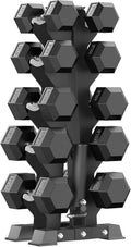 PAPABABE Hex Dumbbell Set with Rack, 85-560lb Rubber Encased Dumbbell Free Weights Dumbbells Set with Storage Rack, Hand Weights Set for Strength Training