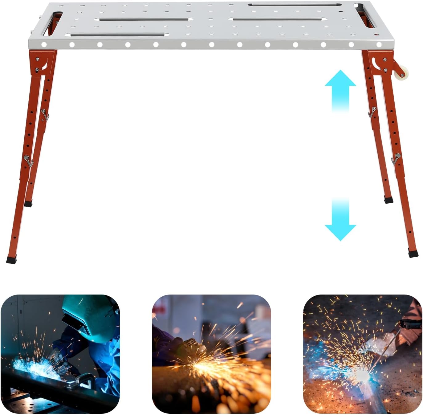 Welding Table Portable Work Bench Folding Workbench Adjustable Height Desk 46 * 18In Cart with 4Adjustable & Foldable Legs+2Casters Handles Steel 1000Lbs Weight-Carrying Capacity