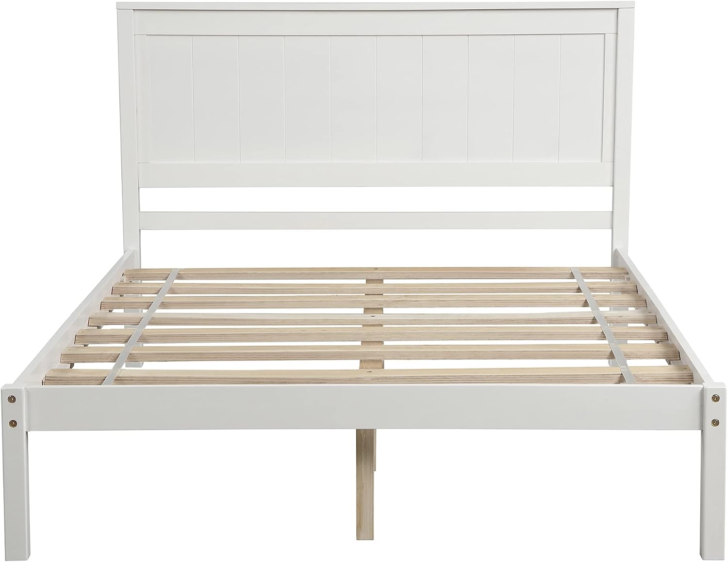 Full Size Platform Bed Frame with Headboard,Bedroom Stylish Bed W/Wood Slat Support & No Box Spring Required,Easy to Assemble,for Kids Teens Girls Boys,White