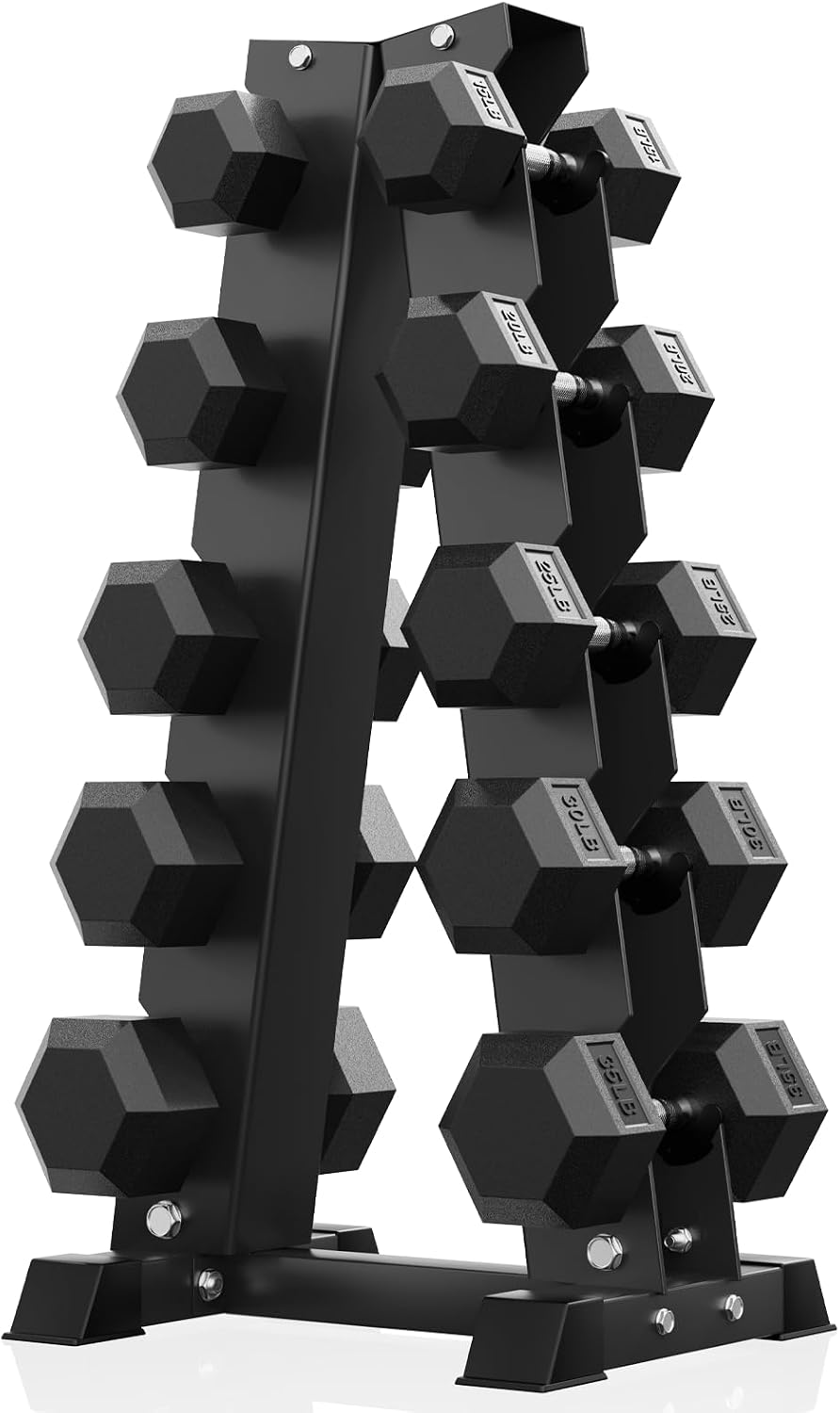 PAPABABE Hex Dumbbell Set with Rack, 85-560lb Rubber Encased Dumbbell Free Weights Dumbbells Set with Storage Rack, Hand Weights Set for Strength Training