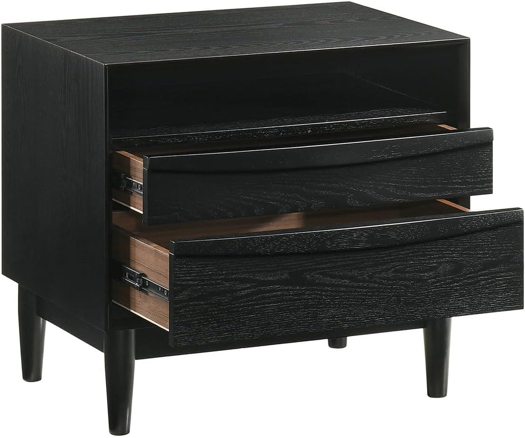 HomeStock King Bedroom Set Wood 3 Piece - Black Finish Bed Nightstands Modern Style