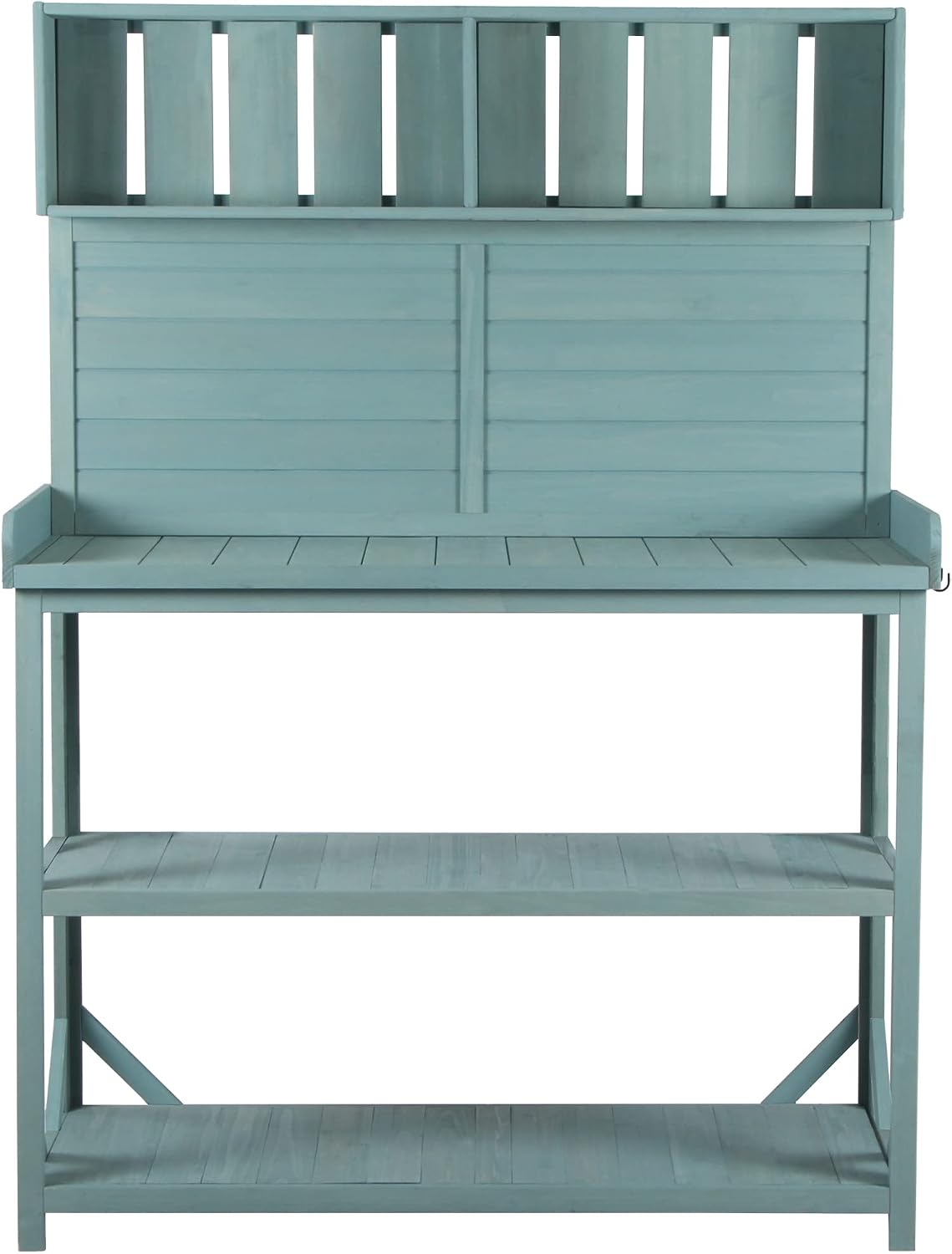 65' Large Wooden Rustic Outdoor Potting Bench Table, Patio Workstation, Garden Potting Bench with 4 Storage Shelves and Side Hook,Green