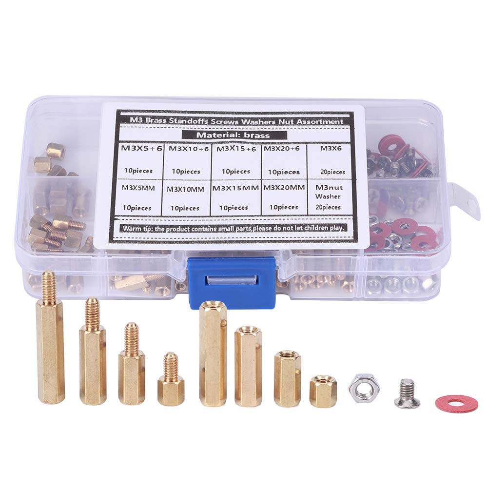 M3 Brass Standoffs Screws Washers Nut Assortment Kit Durable Hex Spacer Set for Circuit Board Assembly and Computer Connectors Hardware Accessories 140PCS