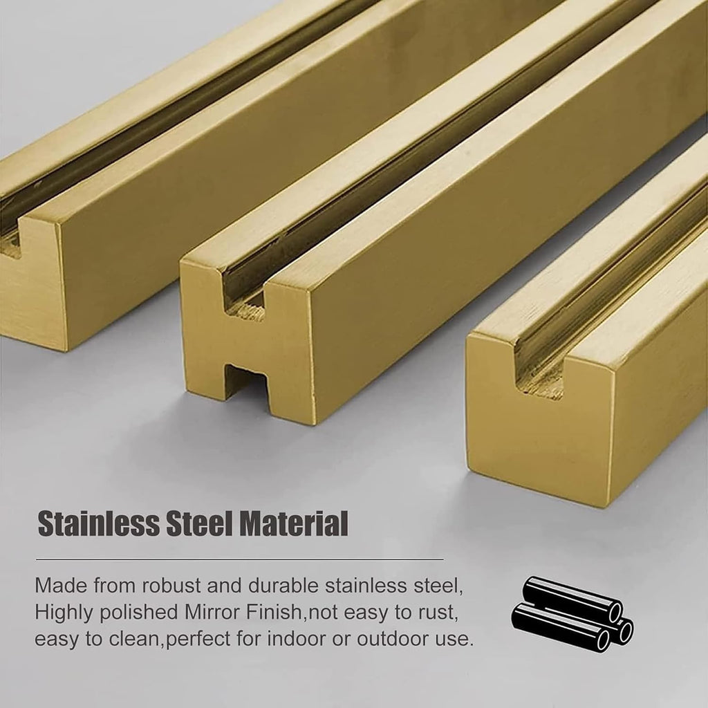 Hallway Stairs Glass Railing Post Stainless Steel Gold, Fence Balcony Glass Floor Clamp for Glass, Wood Board, PVC Acrylic Board, Fence Balustrade Clear View Panels Post(Gold-Mid Post,70cm/27.5in)