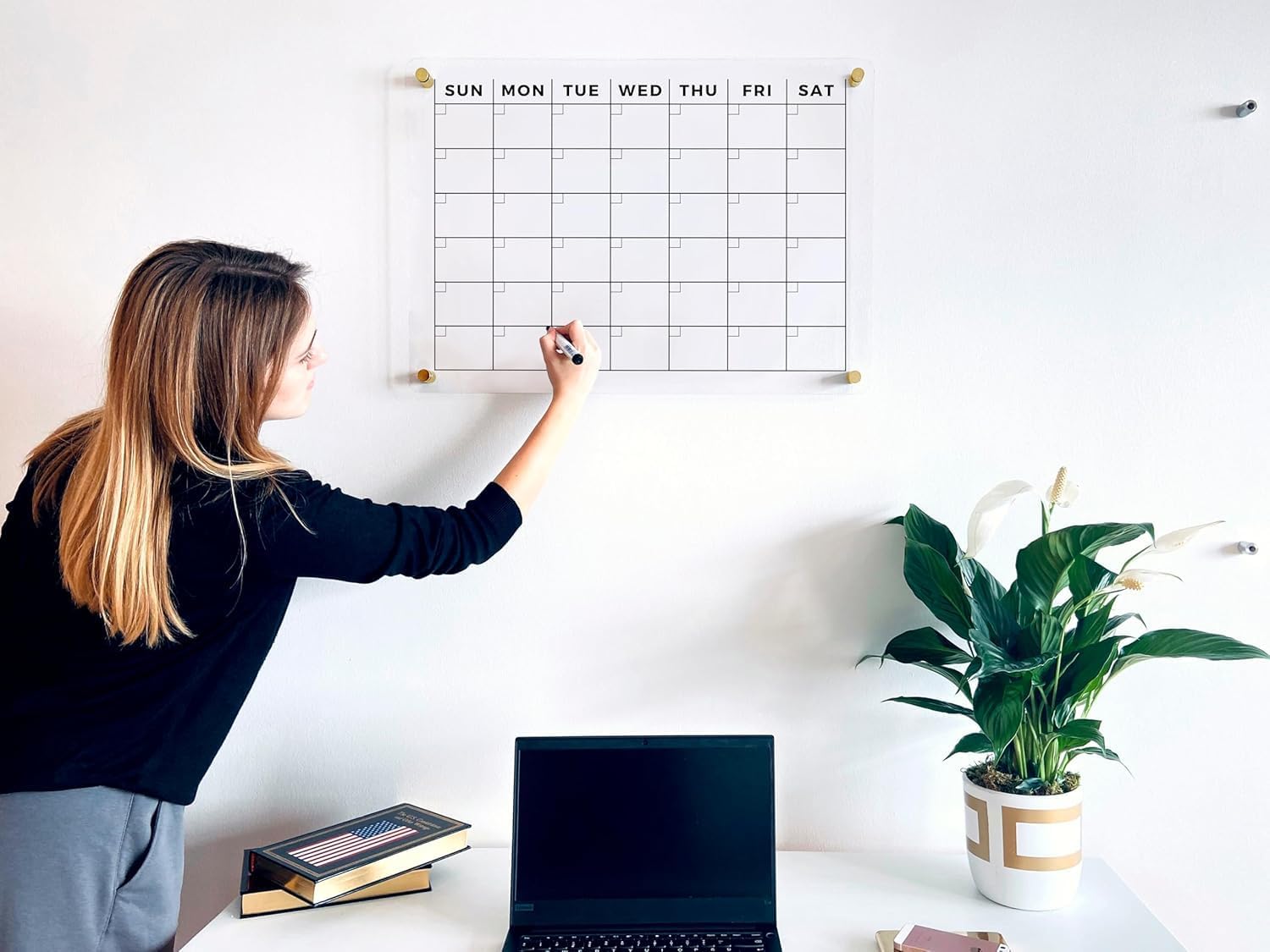 Acrylic Wall Premium Calendar 2026 - Monthly and Weekly Board Family Planner - Dry Erase Calendar Family Planner - Marker - Gold Hardware (Gold Standoff, 40'x28' (XLarge))