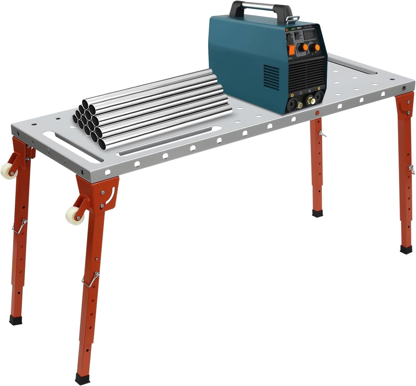 Welding Table Portable Work Bench Folding Workbench Adjustable Height Desk 46 * 18In Cart with 4Adjustable & Foldable Legs+2Casters Handles Steel 1000Lbs Weight-Carrying Capacity
