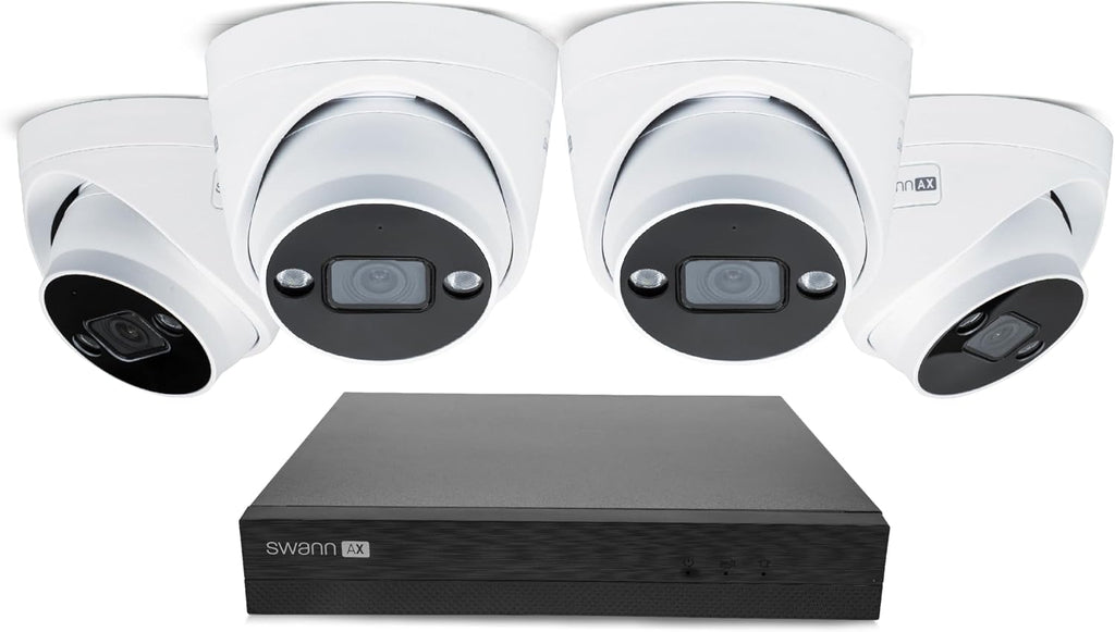 Swann AdvancedX™ 4K Wired NVR Security Camera System, 8 Channels, 4 Outdoor PoE Cameras, 1TB Hard Drive Storage, Color Night Vision, Video Analysis (4 Dome Cameras 8 Channel NVR 4K 1TB HDD)