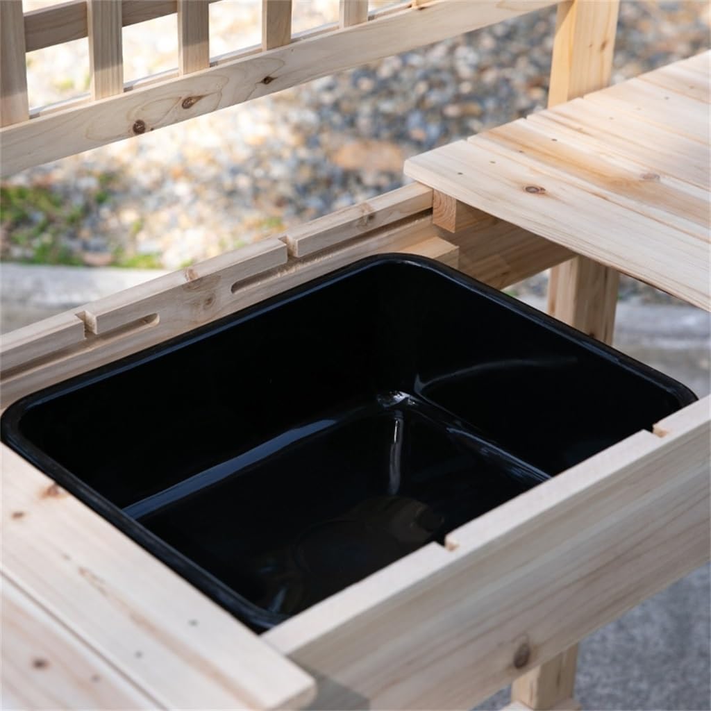 Outdoor Potting Bench W/Sliding Tabletop,Storage Shelf and Dry Sink,Wooden Workstation for Greenhouse,Garden,Patio(E)
