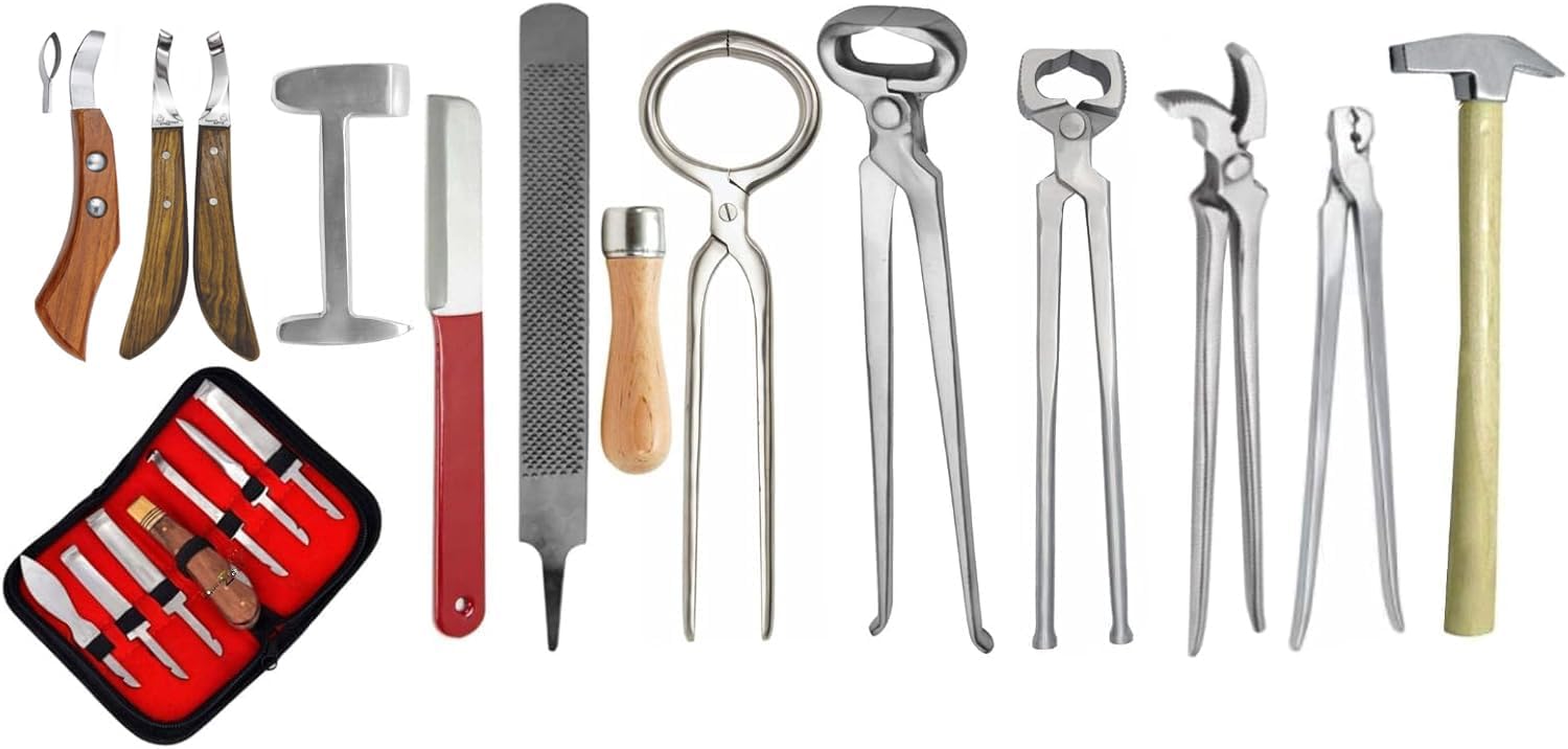 13 PCS Farrier Horse Hoof Kit, Comprehensive Set of Farrier Tools for Hoof Trimming, Horseshoeing, & Professional Equine Hoof Care Perfect for Grooming,Hoof Health, Ideal for Veterinarians