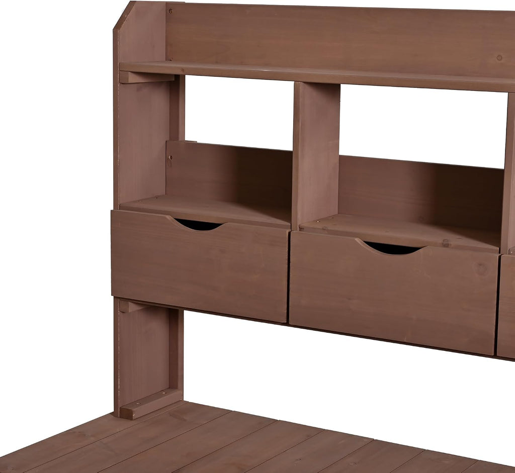 Farmhouse Patio Potting Bench,Large Freestanding Garden Workstation with 6 Drawers, Bottom Storage and Side Hook,Outdoor Kitchen Island (Brown-s)