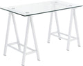 OSP Home Furnishings Middleton 47 Inch Desk with Clear Beveled Glass Top, White Base
