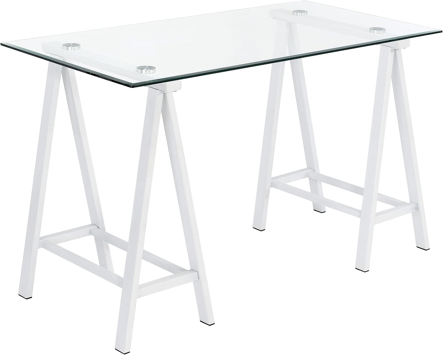 OSP Home Furnishings Middleton 47 Inch Desk with Clear Beveled Glass Top, White Base