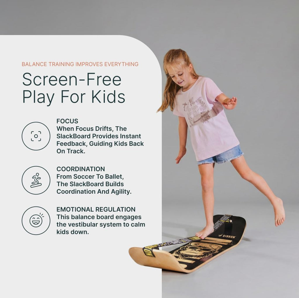 GIBBON SlackBoard - GiBoard Balance Board Kids & Adults - Slackline Balance Trainer - Slack Board Core Workout Equipment Home Gym Training - Standing Desk Exercise - Yoga, Agility, Pilates & More