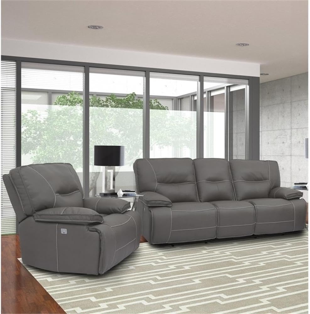 Pemberly Row Contemporary Power Reclining Sofa and Recliner Set, Haze Upholstery, 88' W Sofa and 42' W Chair, USB Charger, Wall-Hugger Design, Foam Cushioned Seating, Living Room Furniture