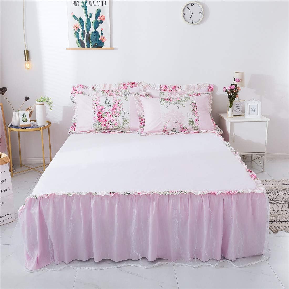 FADFAY Home Textile Pink Rose Floral Print Duvet Cover Bedding Set for Girls 4 Pieces Twin Size