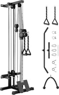 Garvee Wall Mount Cable Station, LAT Pulldown Machines with 19 Positions Dual Pulley System, Cable Crossover Machine with Adjustable Footplate, T-Bar and More Attachments, Workout Equipment Home Gym