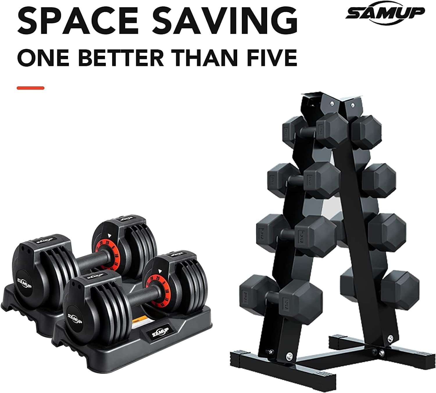 55 lbs Pair Adjustable Dumbbells Set, Adjustable Weights Dumbbells Set for Men and Women with Anti-Slip Fast Adjust Weight by Turning Handle,Black Dumbbell with Tray