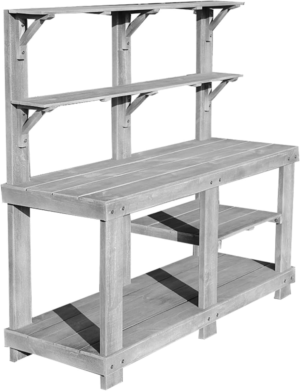 Outdoor Potting Bench Table, Large Horticulture Work Table with Storage Shelf, Wooden Potting Table for Garden Patio Backyard (Color : Gris)