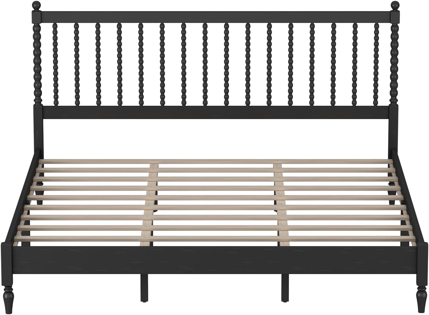 3 Pieces Bedroom Sets King Size Wood Platform Bed with Gourd Shaped Headboard with 2 Nightstands,Antique Black