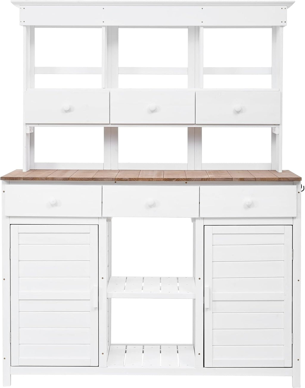 Roomfitters 65.7' Tall Garden Potting Bench Table with Hutch, 3 Shelves, 6 Drawers, 2 Cabinets and Side Hooks, White