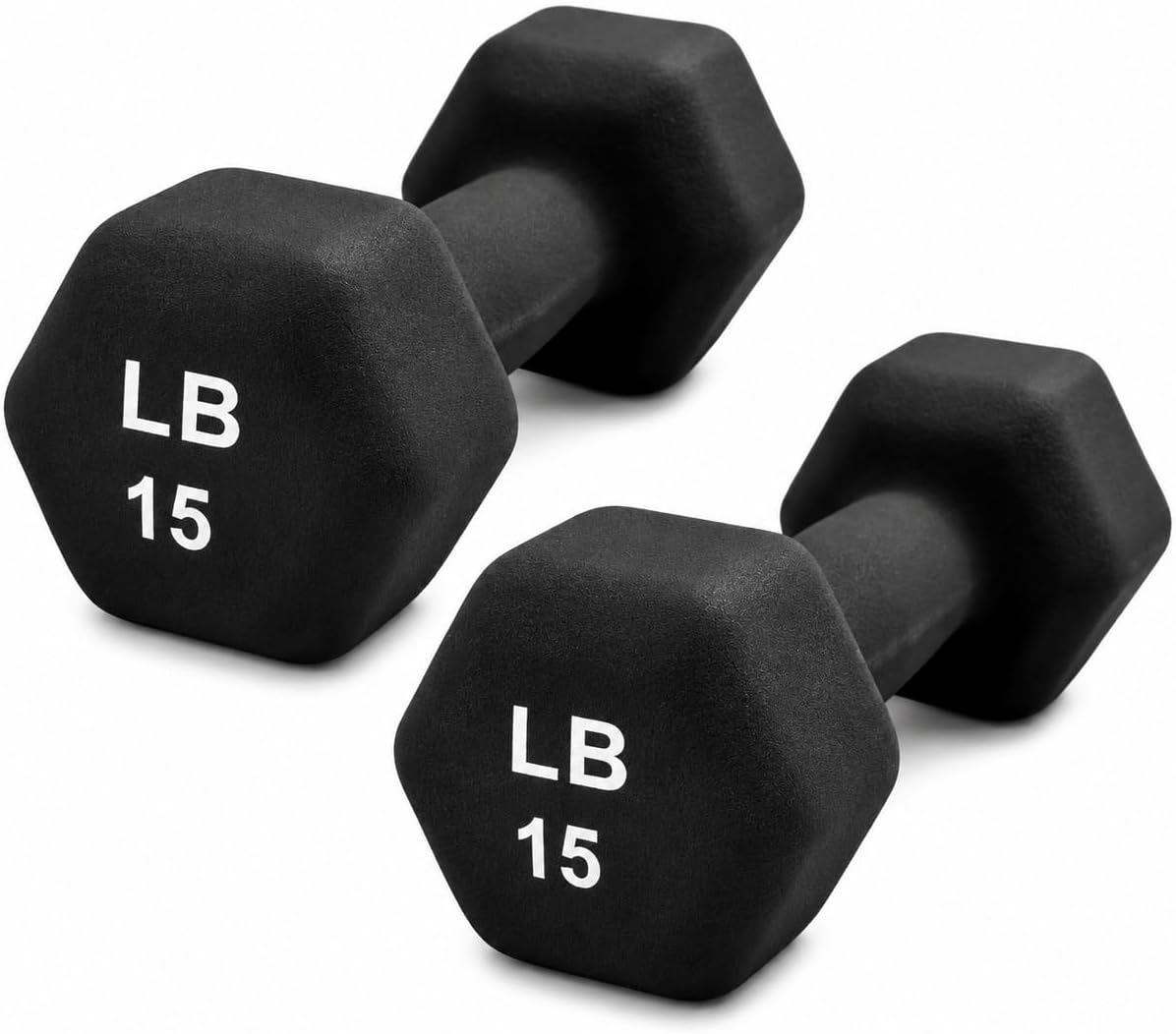 Neoprene Hexagon Dumbbells with Cast Ergo Handle (1 to 15lbs Pack of 1, 2, 4) | Durable Anti-Slip Exercise & Fitness Strength Training Free Weights for Home Gym | Black | For Men & Women