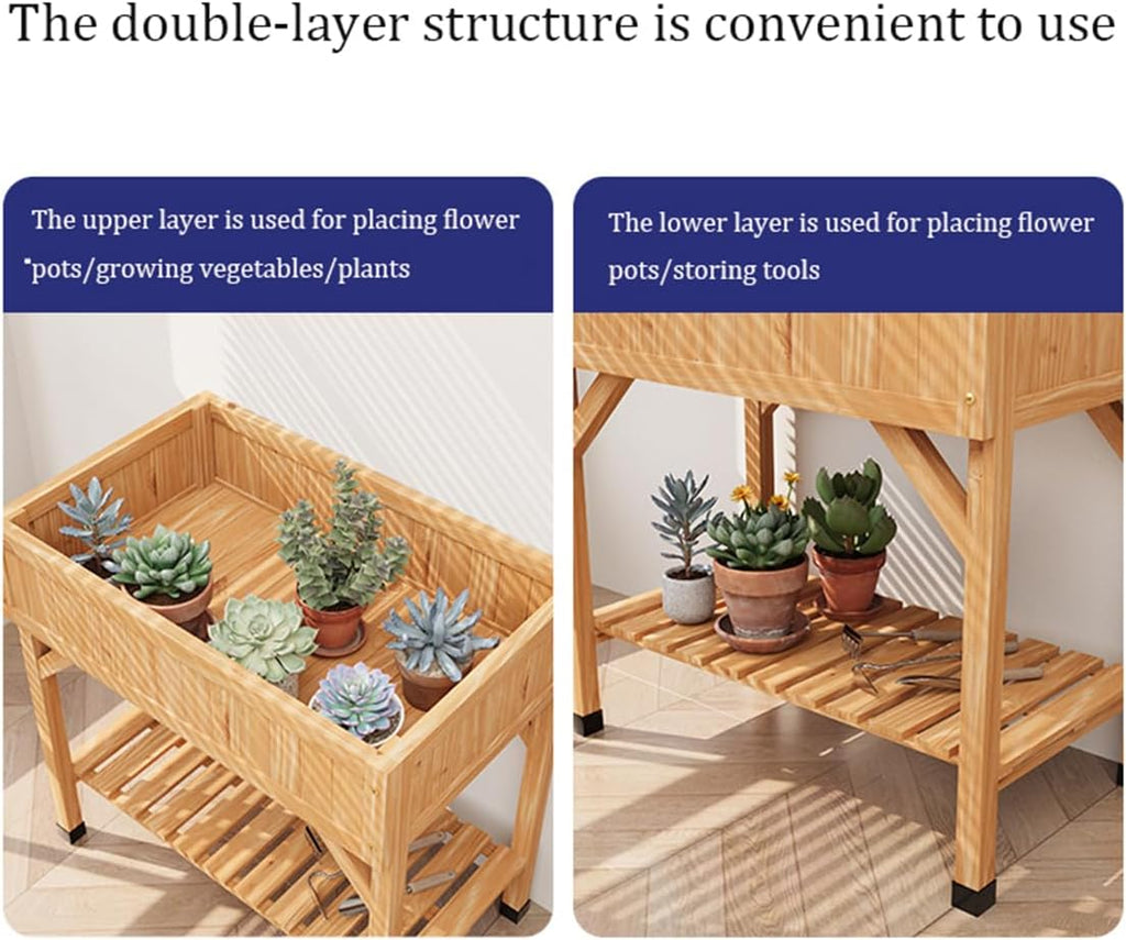 Potting Bench Table, Wooden Horticulture Planting Worstation,Double Flower Stand,Planting Box,Outdoor Succulent Storage Rack,Outdoor Wood Workstation Table, for Garden Patio Furniture,B