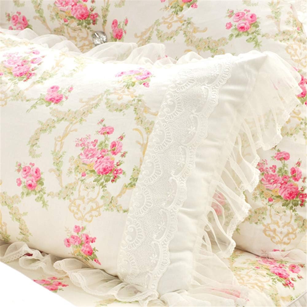 LELVA Girls Bedding Set Lace Ruffle Duvet Cover Sets with Bed Skirt Princess Bedding Set Vintage Floral Print Duvet Cover Twin Size 4 Piece (California King, White)