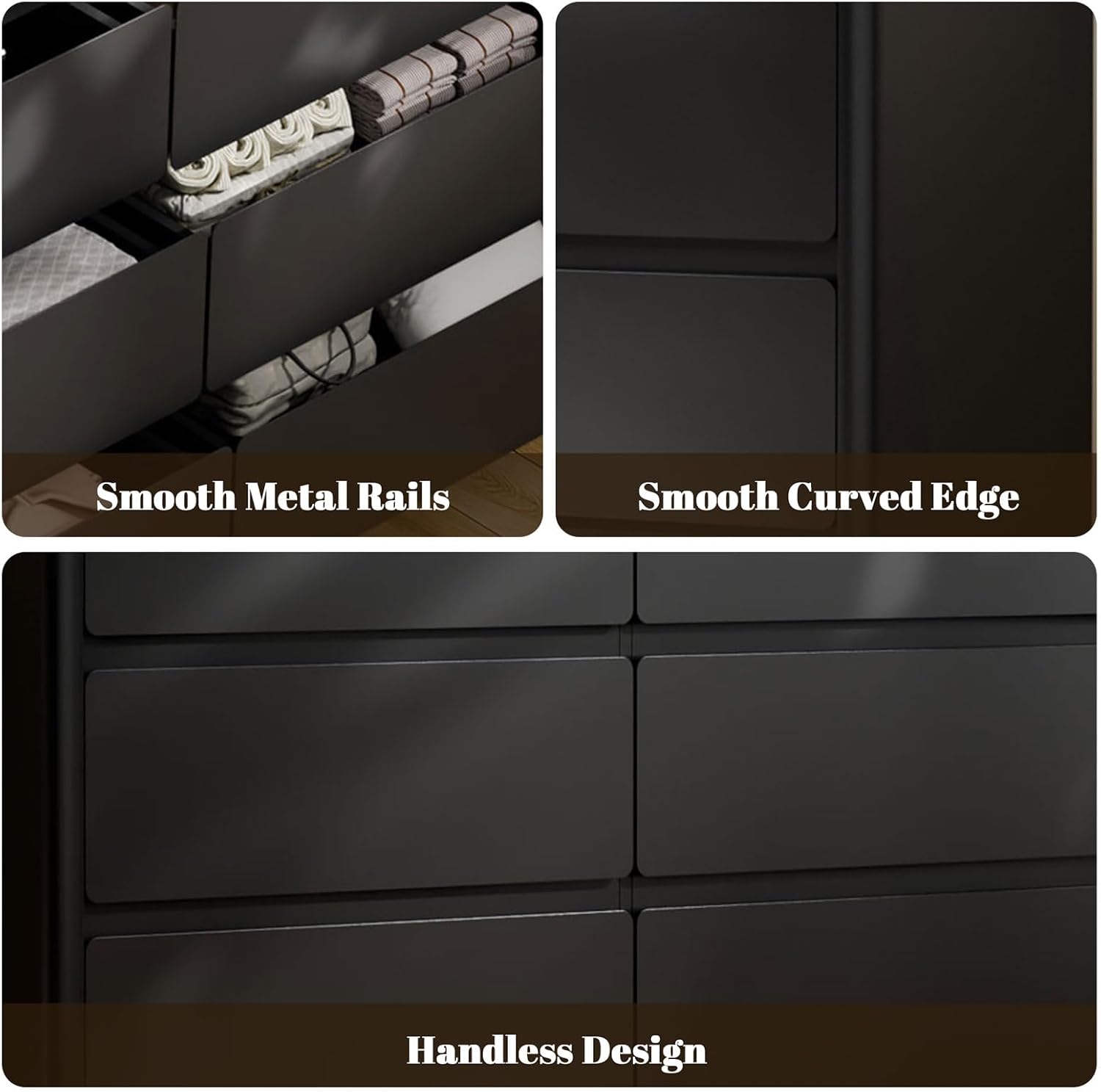 9 Drawer Dresser for Bedroom, 63' Long Black Chest of Drawers with Charging Station & LED Lights, Curved Anti-Collision Design,Wooden Closet Storage Cabinet,Modern Dresser TV Stand with Deep Drawers