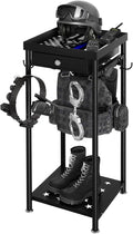 Heavy Duty Police Gear Rack with Drawer, Freestanding Tactical Duty Gear Rack Organizer with Hooks, Black Body Armor Stand for Storing Uniform, Vest Belt Helmet, Police Gift