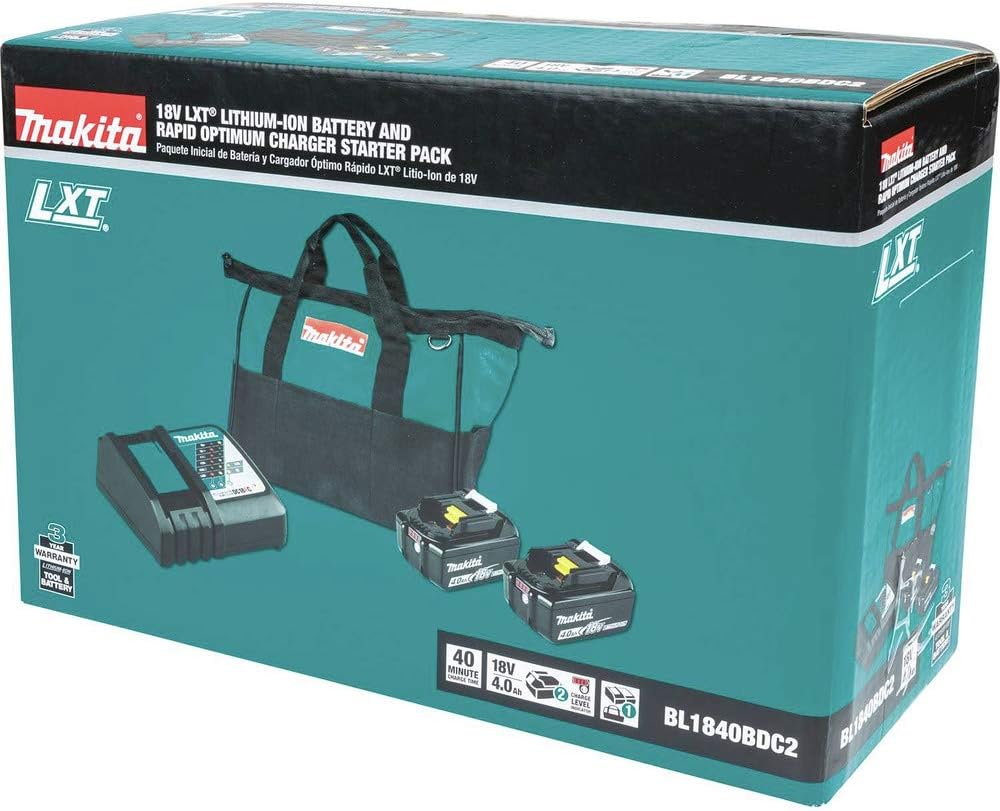 Makita BL1840BDC2 18V LXT® Lithium-Ion Battery and Rapid Optimum Charger Starter Pack (4.0Ah)