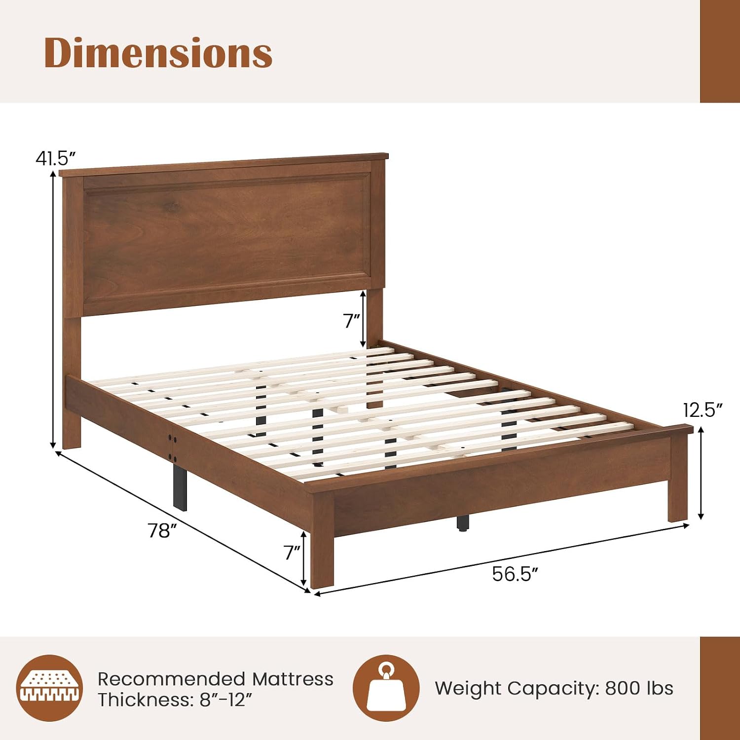 GOFLAME Full Size Wood Bed Frame, Mid-Century Modern Platform Bed with Headboard, Solid Wood Legs, Mattress Foundation with 12 Wooden Slats, No Box Spring Needed, Walnut