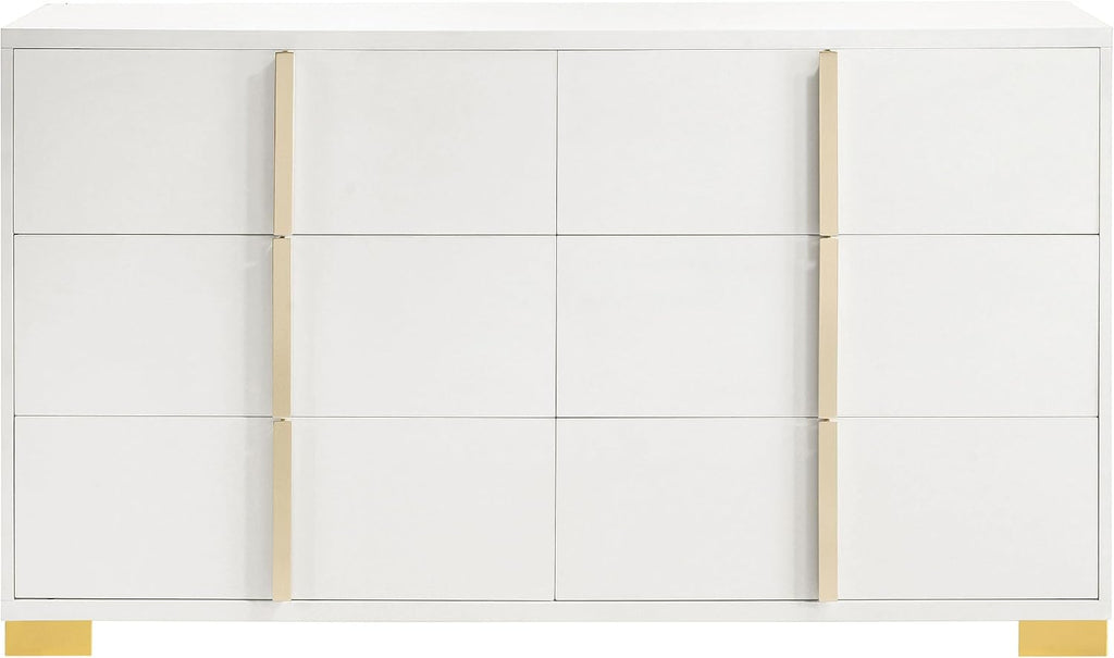 Coaster Home Furnishings Marceline Contemporary 4-Piece Bedroom Set Full Size LED Panel Bed Frame 51-inch Headboard White 222931F-S4