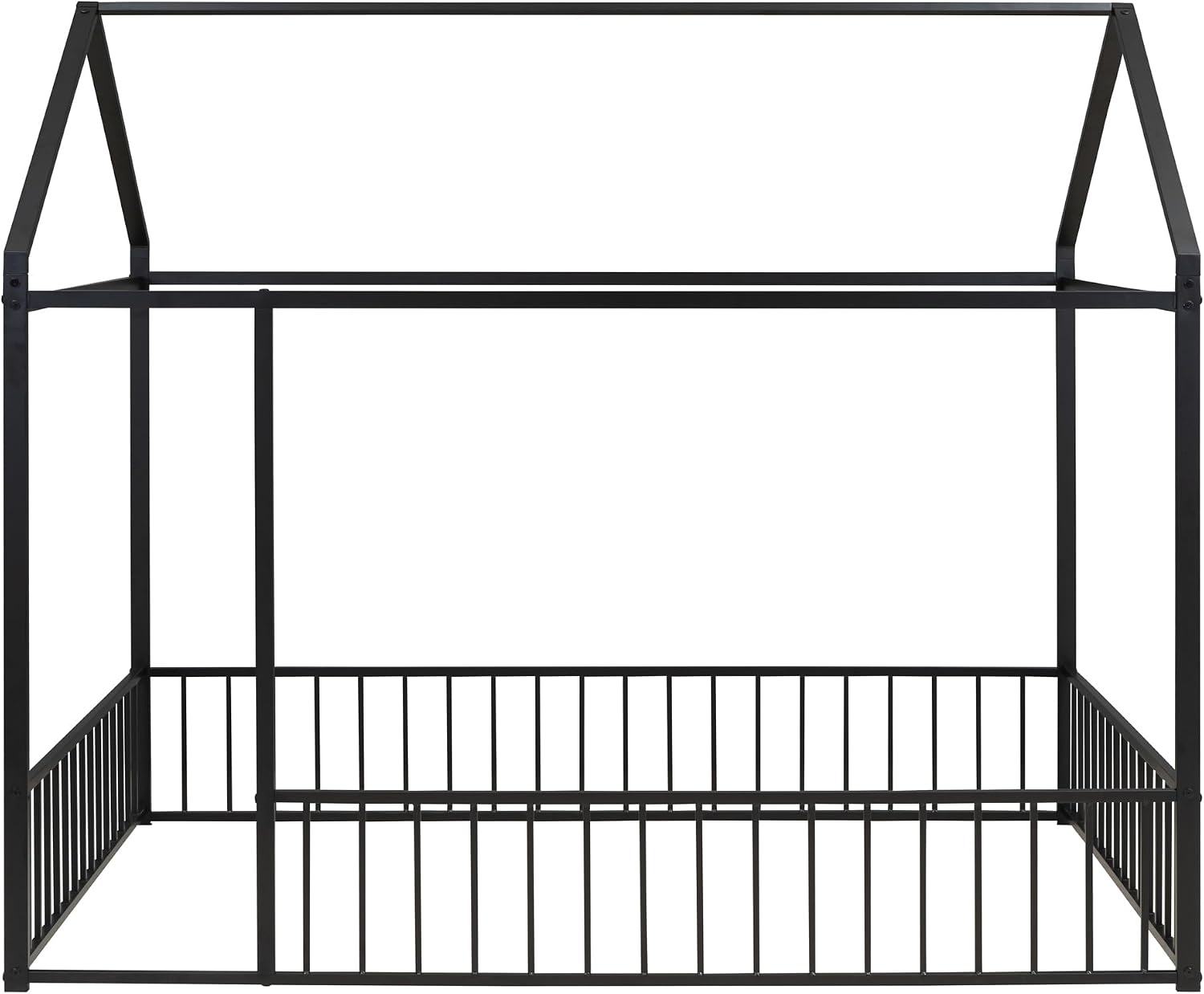Bellemave Full Size House Floor Bed with Rails and roof, Metal House Bed for Kids, Montessori Floor Beds for Kids, Black